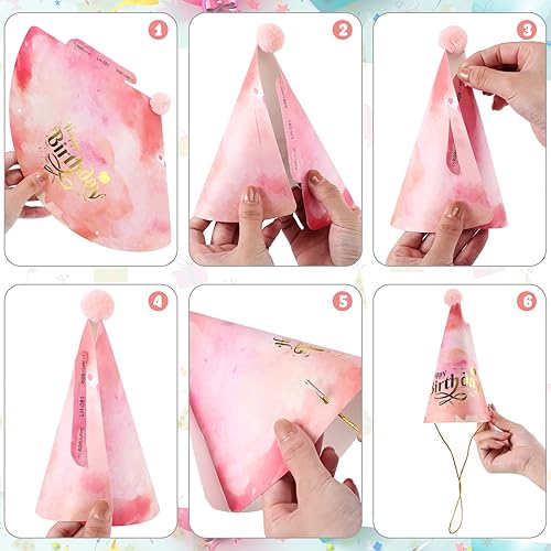 Miniatura 3 de Gersoniel 16 Pcs Birthday Party Hats Set, Birthday Cone Hats with Pom Poms and Fun Glasses for Family Celebration, Group Parties (Cute Style)