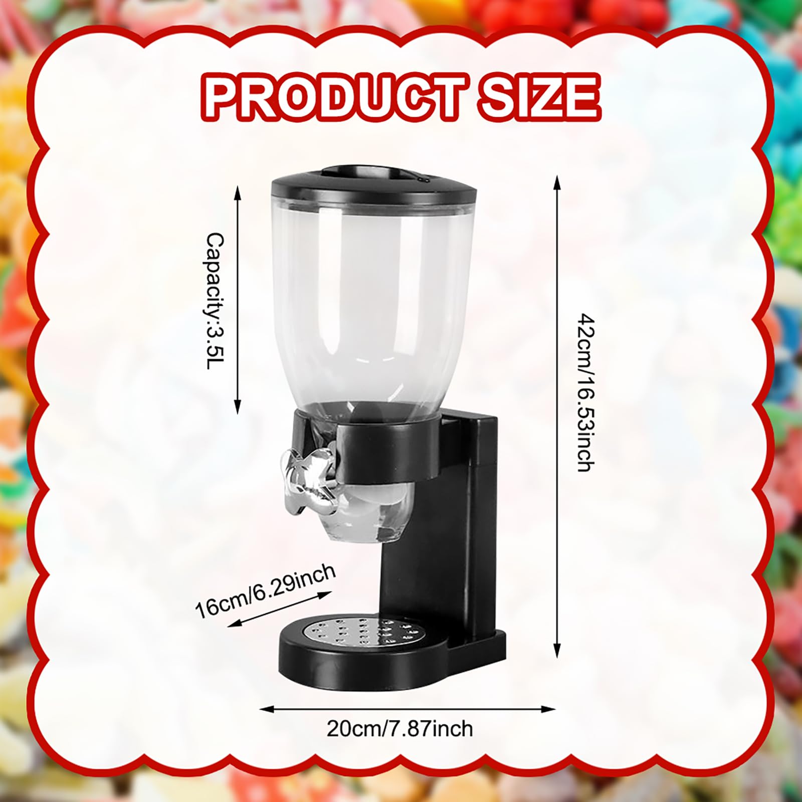Dispenser Cereali 3.5 L, Contenitore da Cucina con Coperchio, Doppio Contenitore per Cereali, Chicchi di Caffè, Alimenti Secchi, Caramelle, Riso - Nero