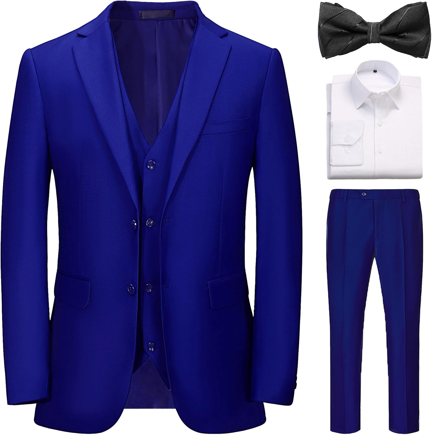 Suits for Men Slim Fit 3 Pieces Tuxedo Blazer Vest Pants Notch Collar Shirt Bow Tie Prom Party Wedding Business Dinner