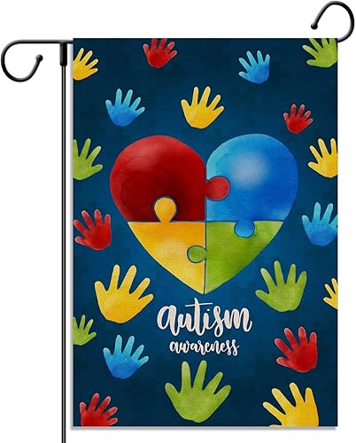 Nepnuser Bandera de lino para el jardín del Día de la Concientización del Autismo, decoración azul de abril Asperger, decoración rústica para