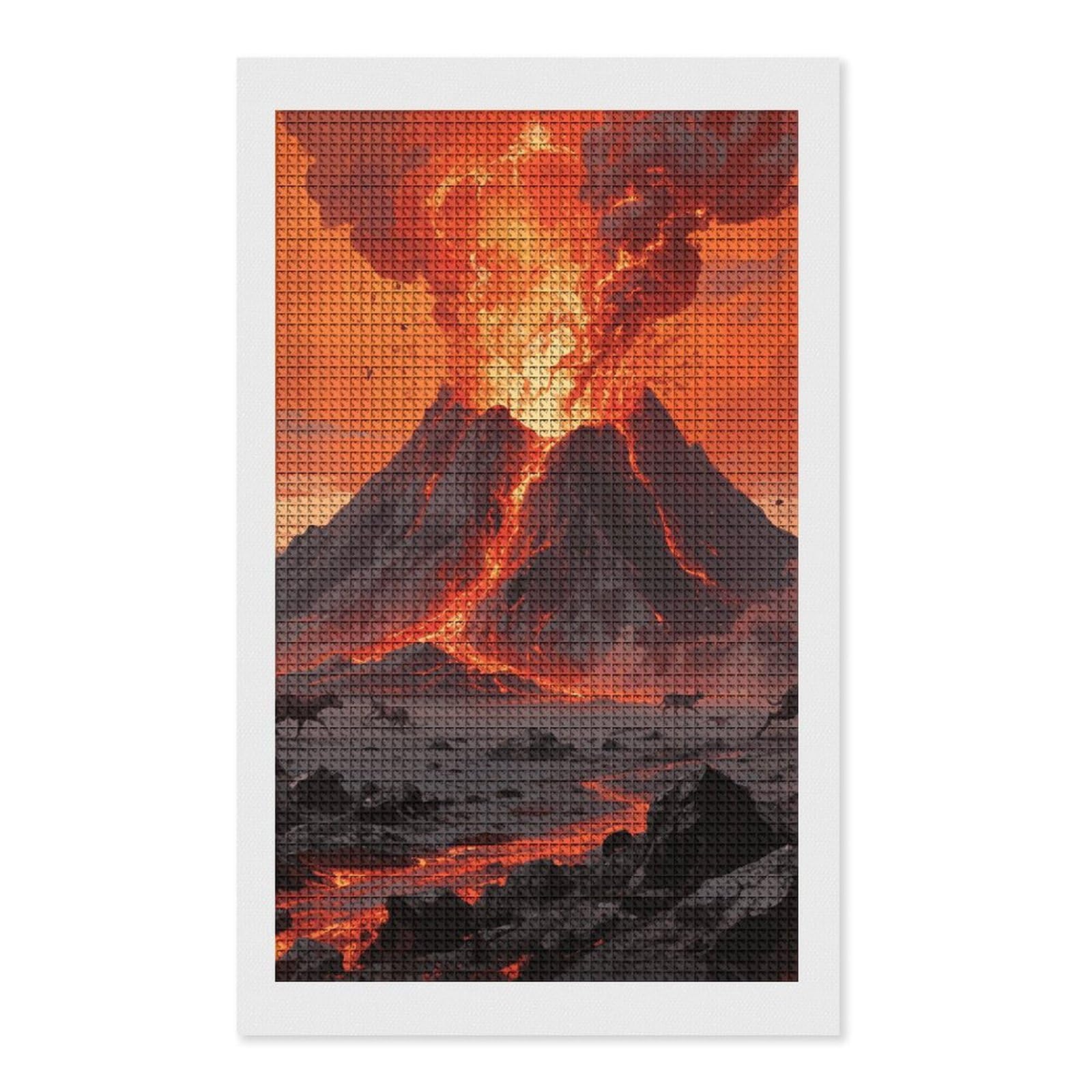 FodPand Volcano Wonder 5D Diamond Painting Kits for Adults Beginners Full Drill Square Diamond Dots Pictures Gem Art Supplies for Home Wall Room Decoration DIY Craft Set Gift 12X20