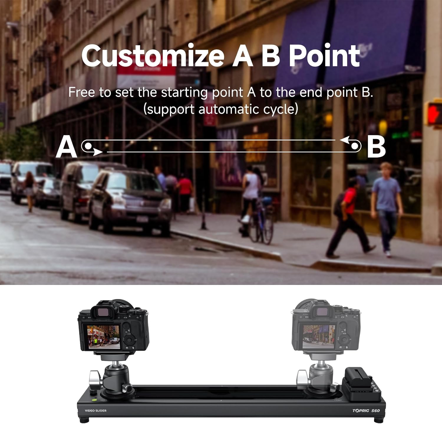 Accsoon Toprig S60 Camera Slider + Support Arm + Ball Head (24inch/60cm Motorized Camera Slider)