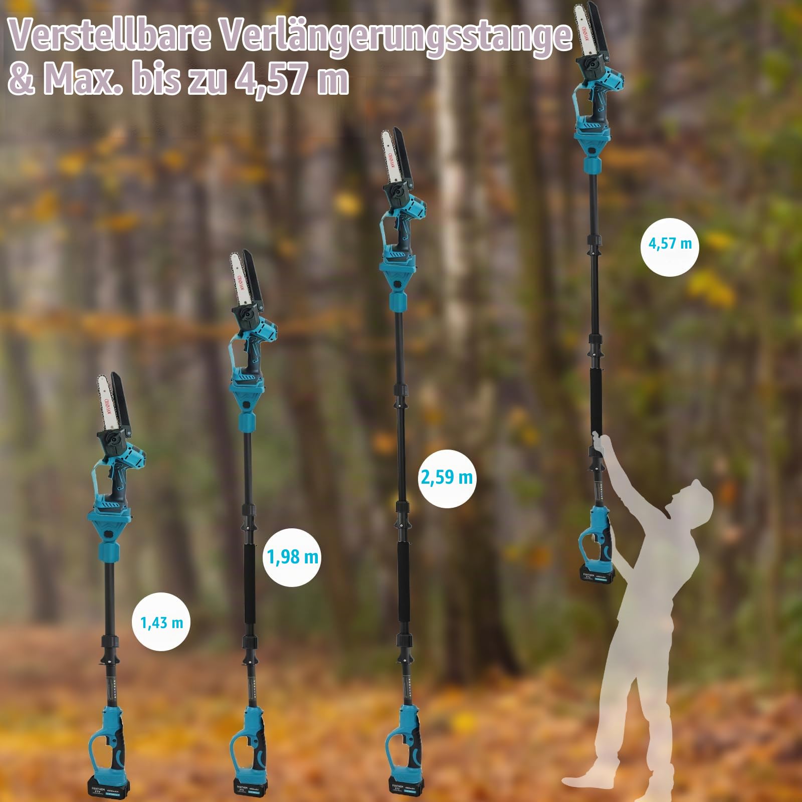 Akku Hochentaster Kettensäge & Astschere Teleskop Kompatibel mit Makita 18V