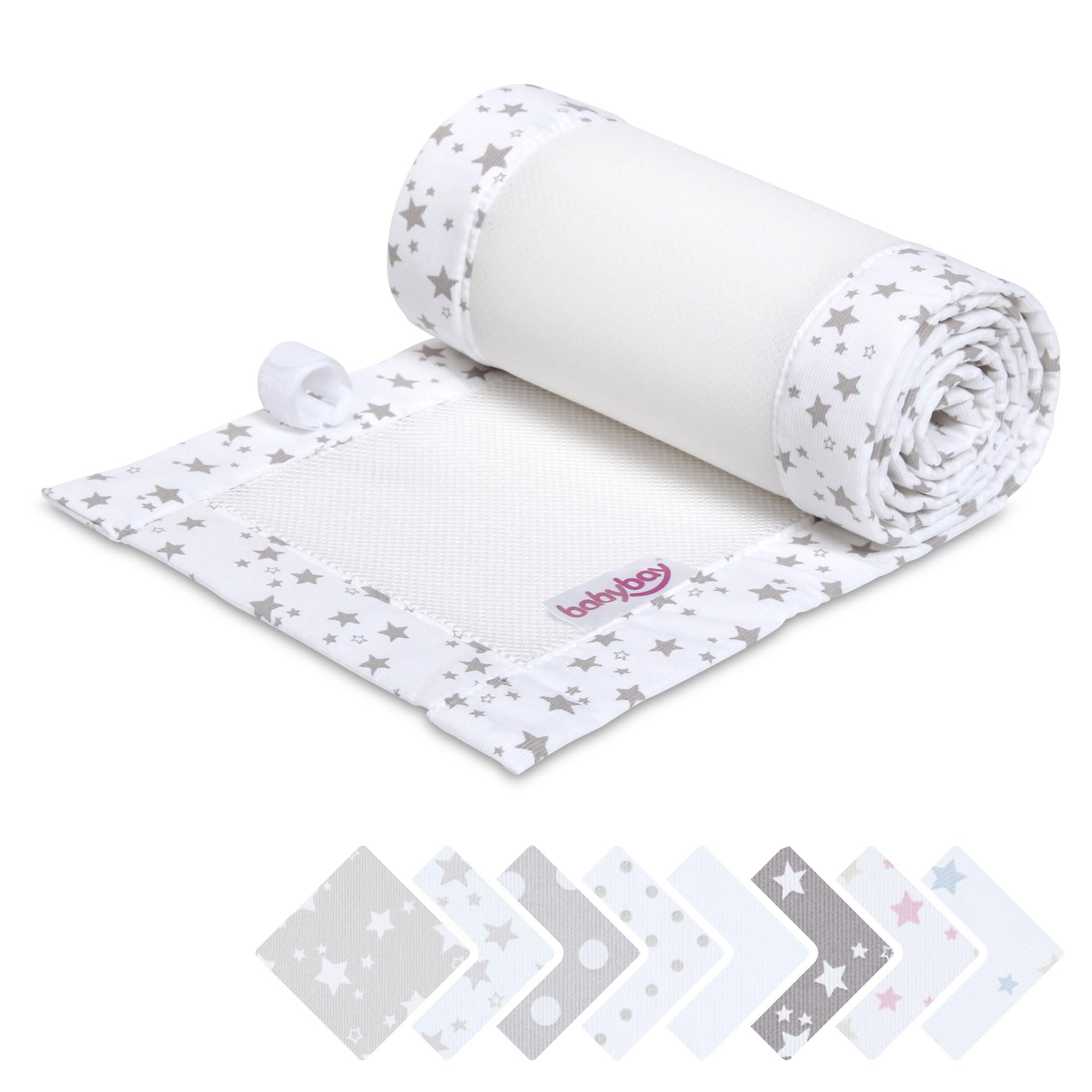 babybay Gniazdko 3D mesh piqué pasujące do modelu oryginalnego, białe gwiazdy, perłowo-szare