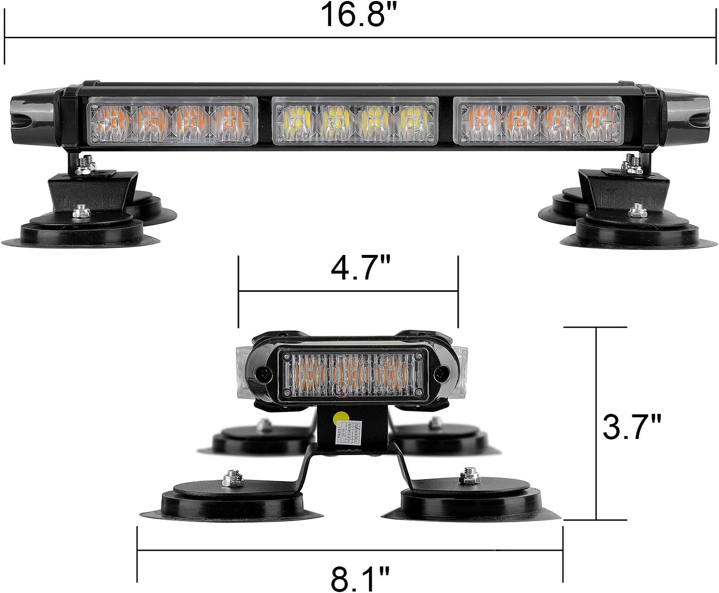 ASPL 16.8 Inch LED Strobe Flashing Light Bar, 26 Flashing Modes High Intensity Emergency Hazard Warning Beacon Lights with Magnetic Base for Car Trucks Trailer Roof Safety (Amber White Amber)
