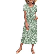 MOLERANI Womens Summer Long Midi Casual Loose Dress Short Sleeve Sundress | Crewneck,Functional Button Front,Roomy Pockets,Solid or Floral;XS3XL fit Petite,Regular,Plus Sizes,Daily Beach Vacation Wear