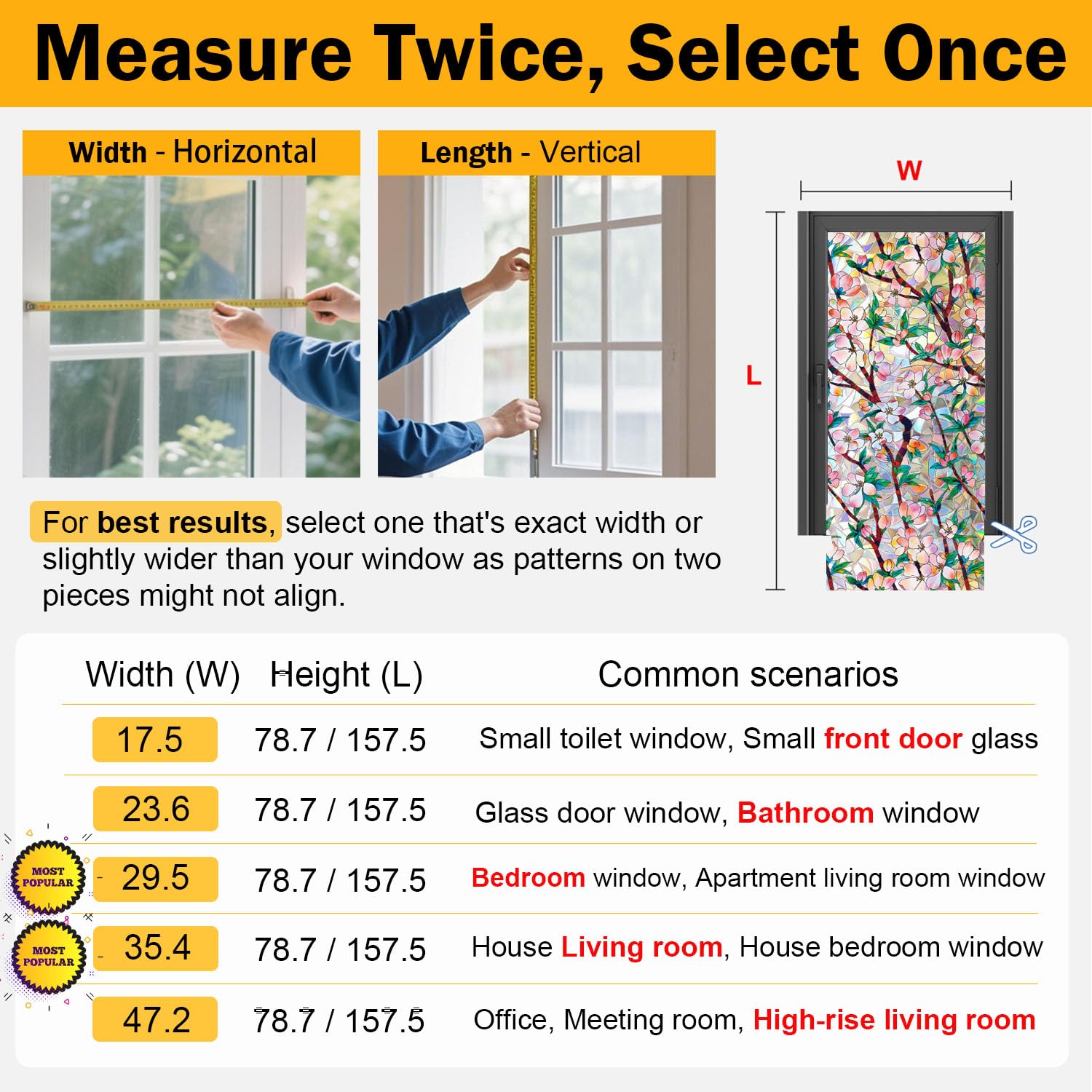 Rainbow Window Privacy Film Decorative Window Sticker, 3D Static Stained Glass Cling Tint for Home Heat Control Non-Adhesive, 17.5 x 78.7 inches