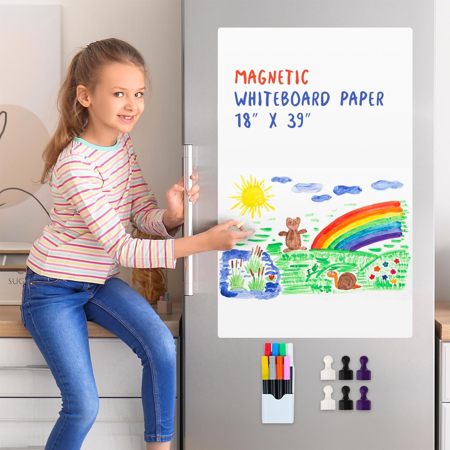 Magnetic Dry Erase Whiteboard 18"x39" for Fridge