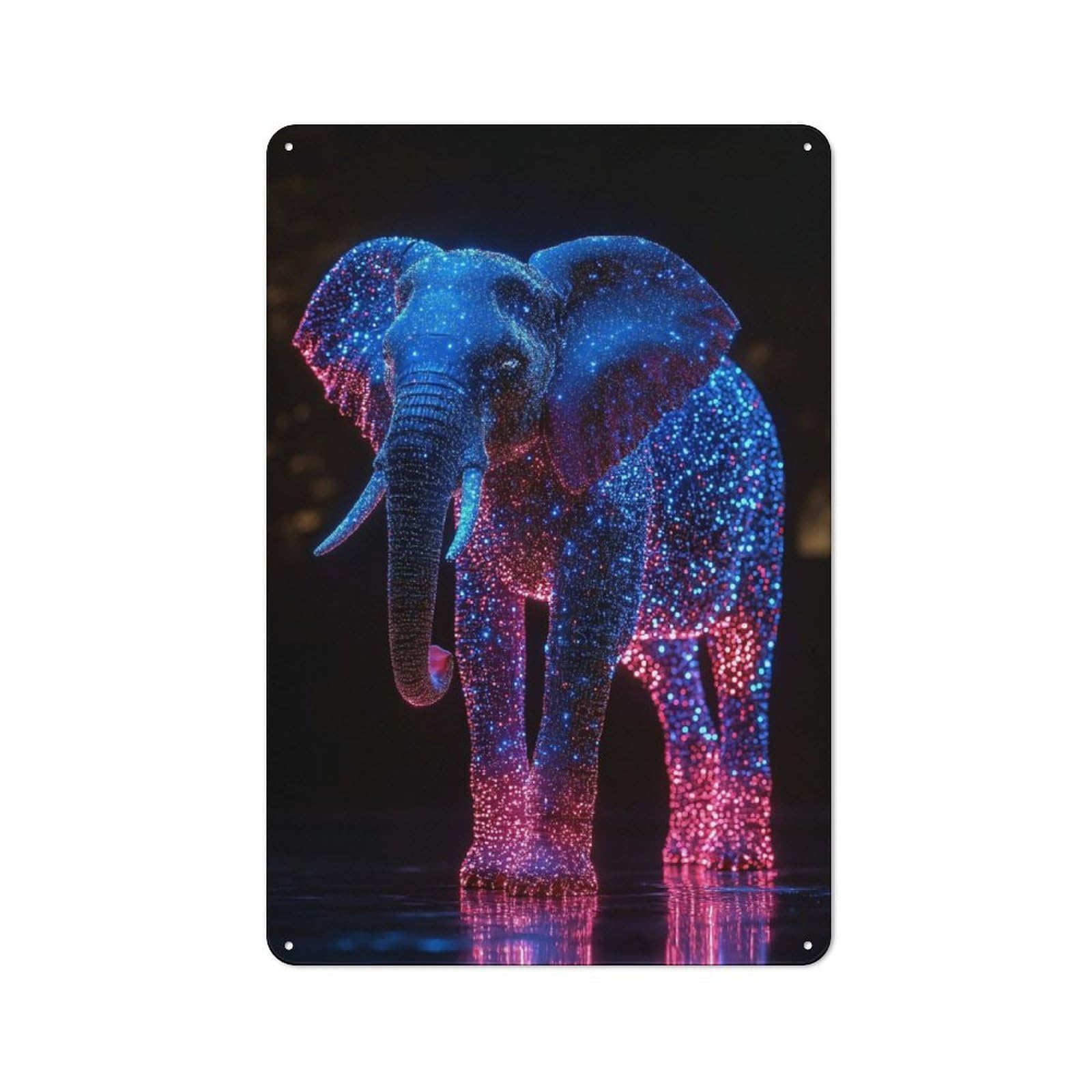 Junmoney Style-15 Shop Front Style Glowing Elephant Digital Art Cafe Metal Sign 30X20cm, Bistro Wall Plaque For Tea Room, Shop Wall Or Breakfast Area