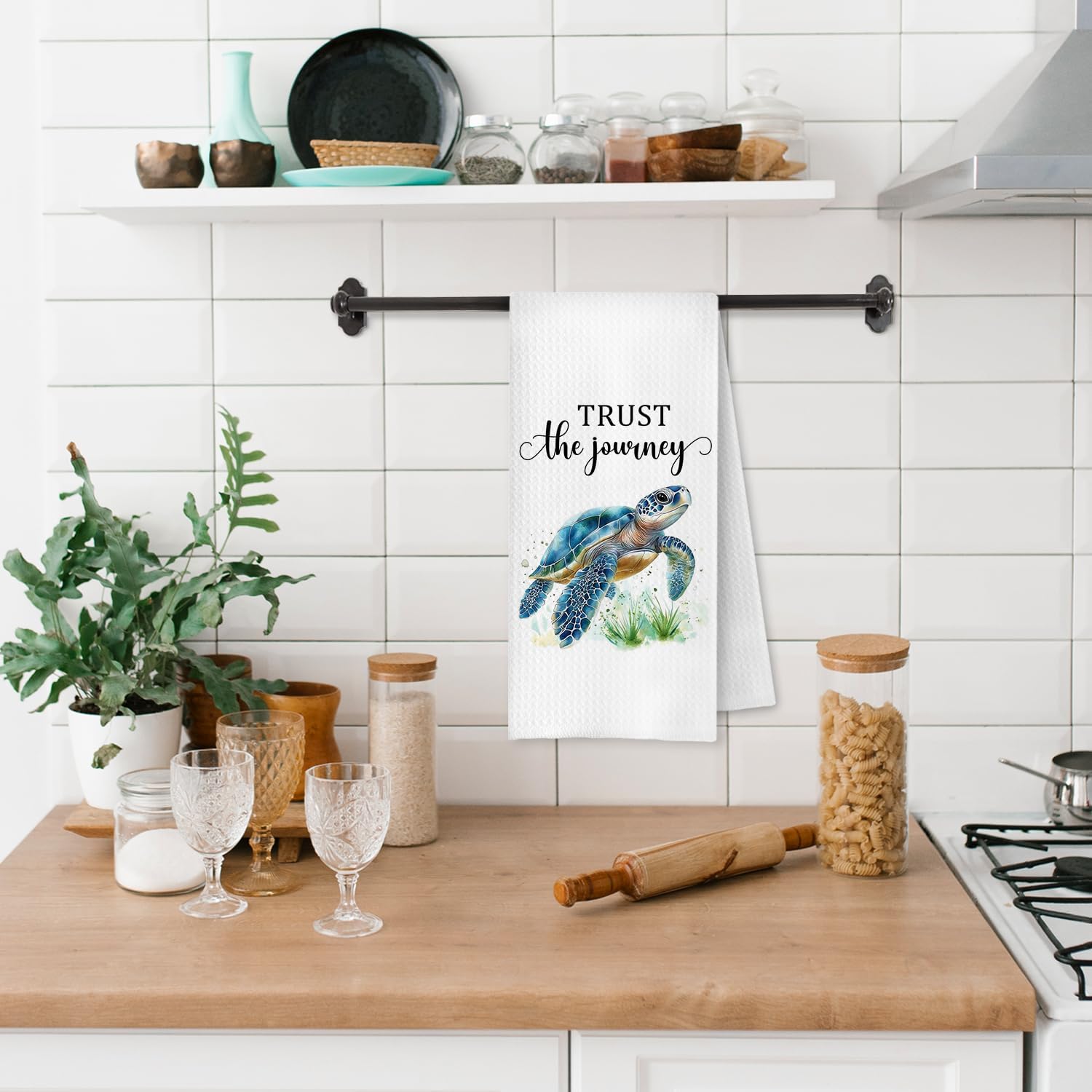 Inspirational Sea Turtle Coastal Beach Kitchen Towels, Ocean Bathroom Decor, Nautical Sea Animal Decorative Dish Tea Hand Towels for Kitchen Bathroom, 16x24 Inch haigui - Image 3