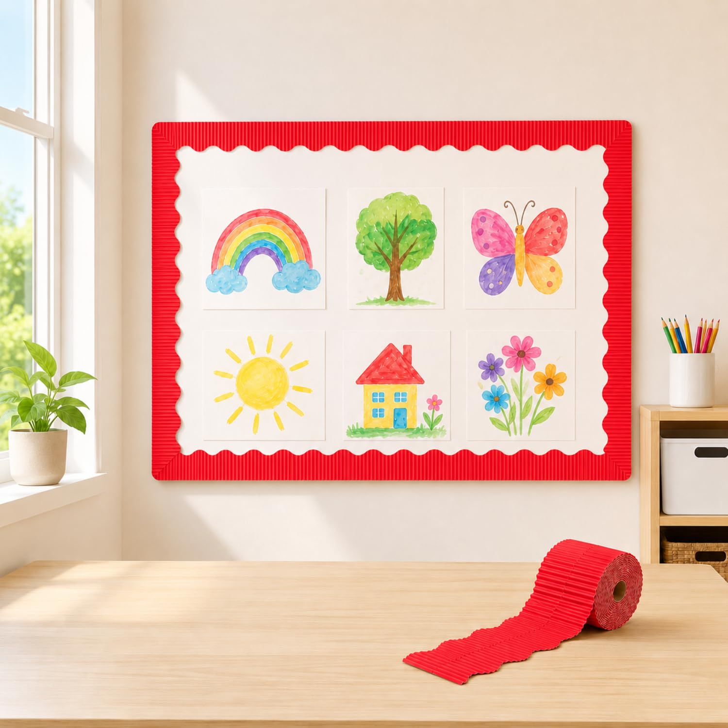 Hawksbill Bright Red Border Roll for Classroom Displays 57mm X 7.5m (15m When Split) – Scalloped Acid Free Fade-Resistant Border Roll — image 1