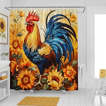 Colorful Rooster Sunflower Shower Curtain, 70 x 70