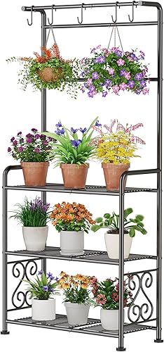 Miniatura 15 de GIOTORENT Soporte para plantas de interior, estante de metal resistente de 3 niveles para patio e interior, soporte alto para plantas que sostiene