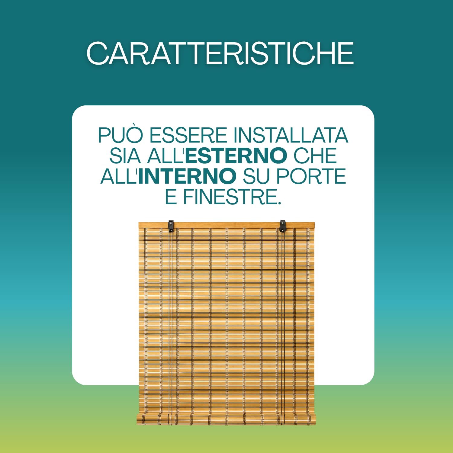 Virsus 1 Tapparella a rullo in Bambù Avvolgibile 6913, Tenda da sole in bamboo naturale colore Legno chiaro, arrotolamento carrucola per porte finestre Interni ed Esterni Varie Dimensioni (100x200 cm)