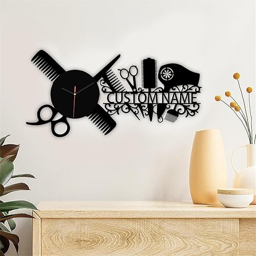Miniatura 1 de Reloj de pared con nombre personalizado para dormitorio, sala de estar, cocina, barbería, peluquería, peluquería, herramienta de peluquería,