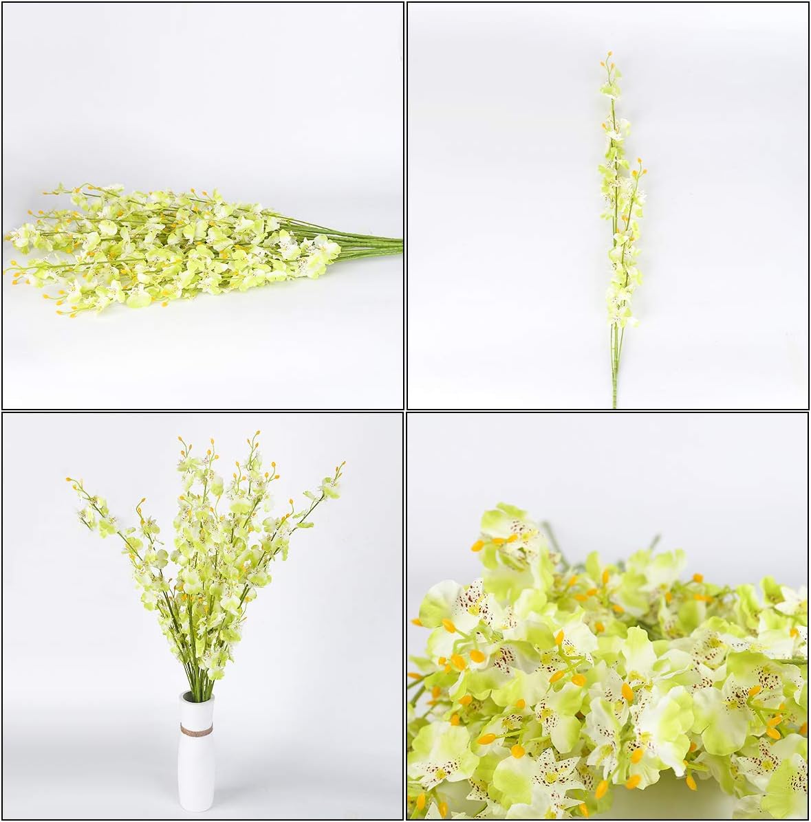 BOMAROLAN Artificial Dancing Lady Orchid Silk Faux Flowers Fake Butterfly Orchids 10 Pcs Real Touch for Wedding Home Office Party Hotel Decoration Restaurant Patio Festive Furnishing (Green)