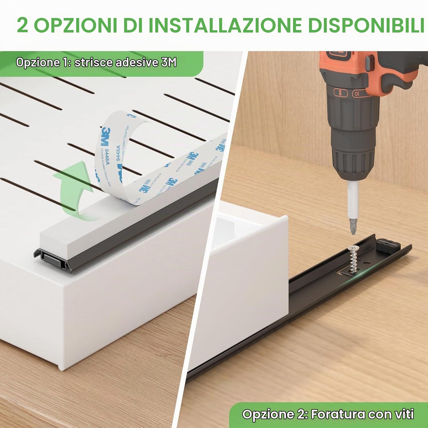 NEWFUN Cassetti Estraibili Per Cucina，Cassetto Estraibile Per Dispensa，Larghezza Regolabile Da 32 a 53 CM Con Guida Autoadesiva Silenziosa,Non Richiede Forature Né Chiodi，Set Da 2 Organizer