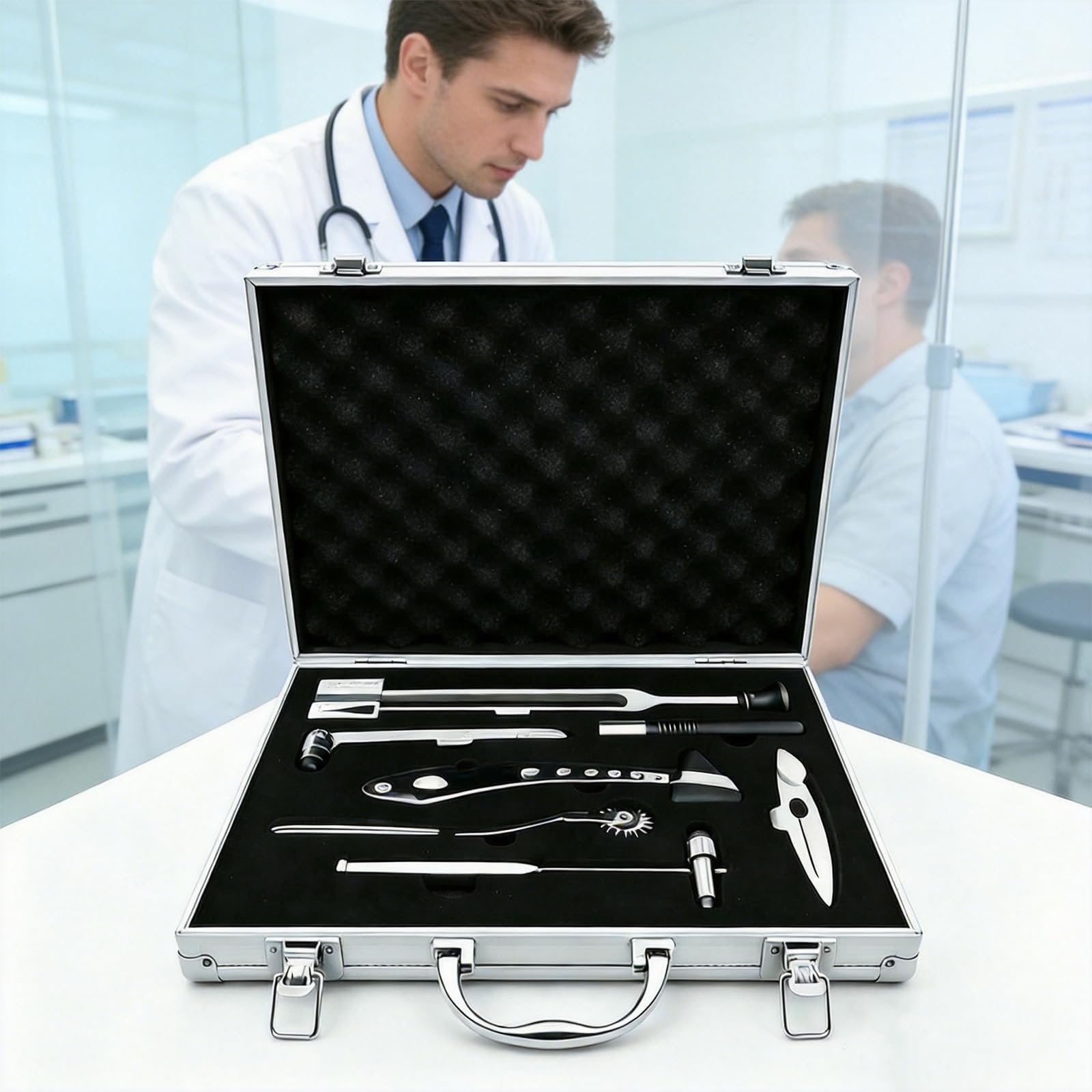 Set per Esame Neurologico, Set da 7 Pezzi per La Valutazione dei Riflessi Neurologici (puntura, Temperatura, Tatto, Vibrazione E Tendine), per Medicina Interna Ed Esami Clinici