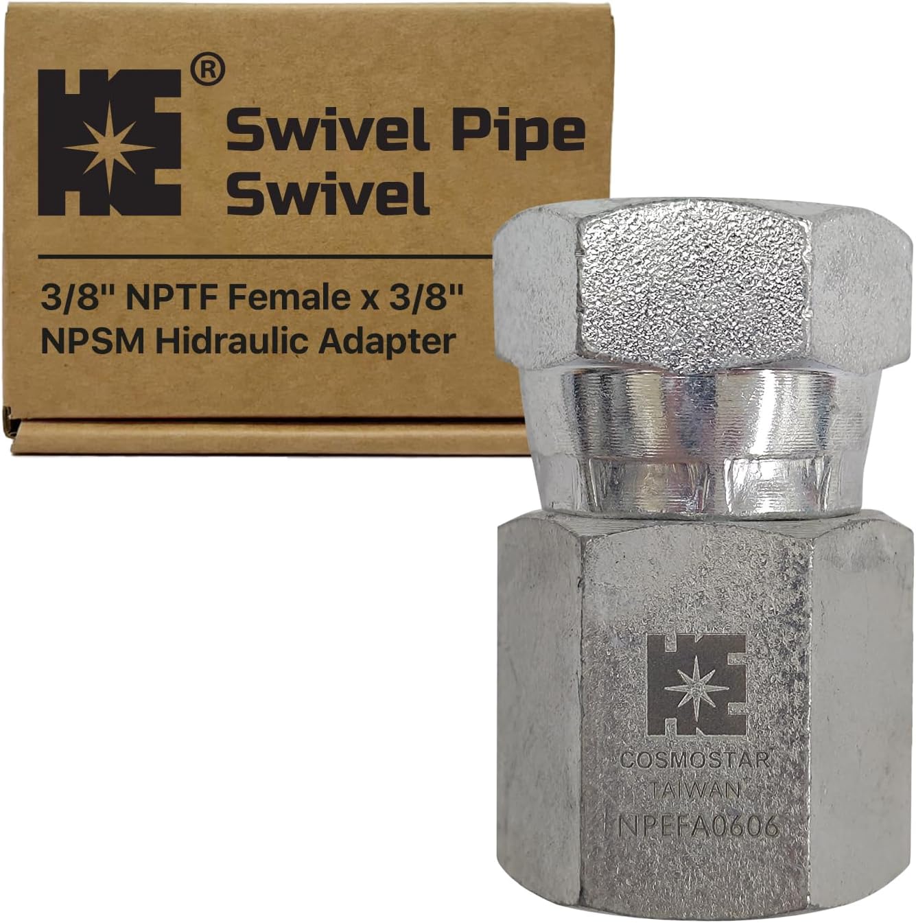 Cosmostar 1/2" NPTF Female x 1/2" NPSM Swivel Pipe Swivel, Hydraulic Adapter