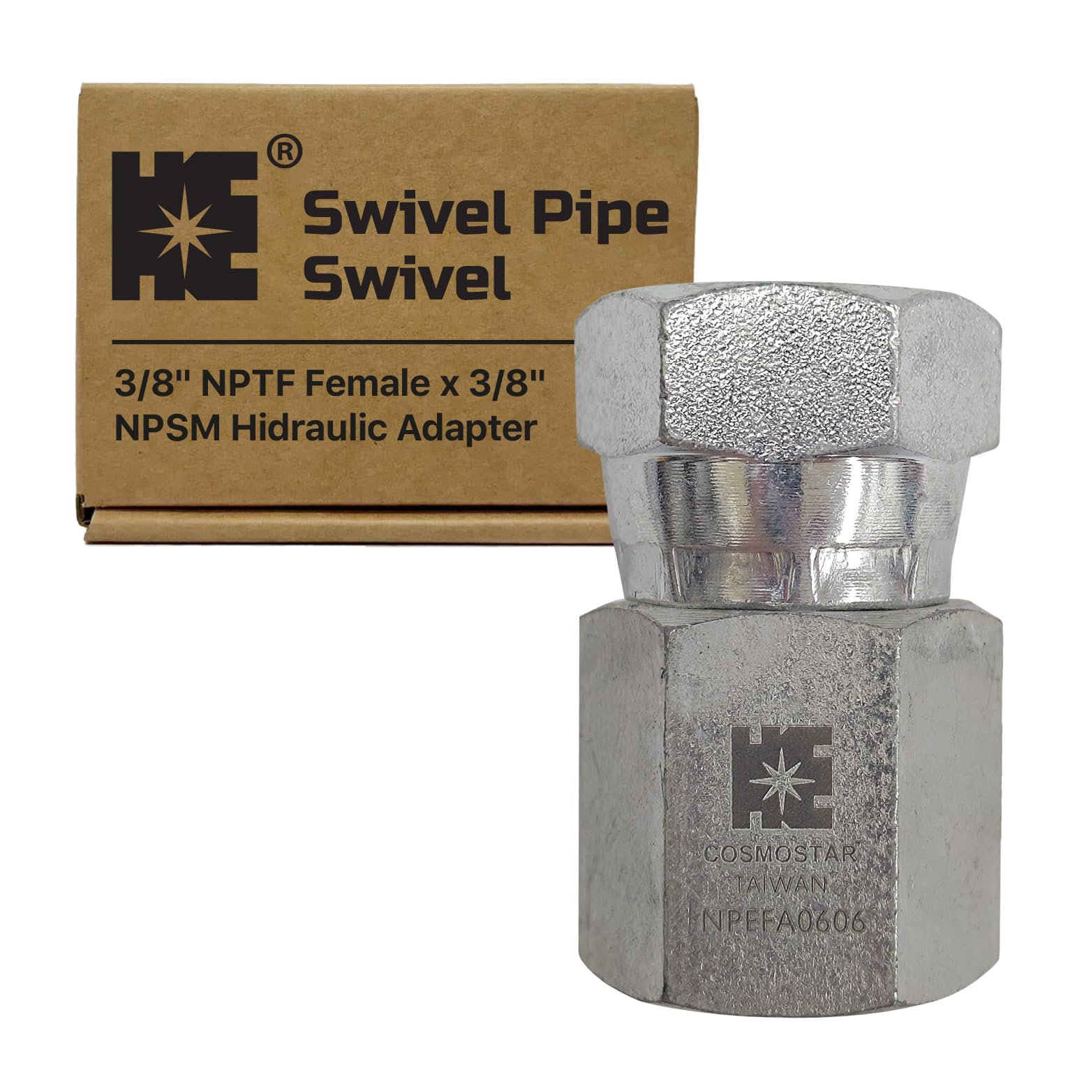 Cosmostar 3/8" NPTF Female x 3/8" NPSM Swivel Pipe Swivel, Hydraulic Adapter(NPEFA0606)