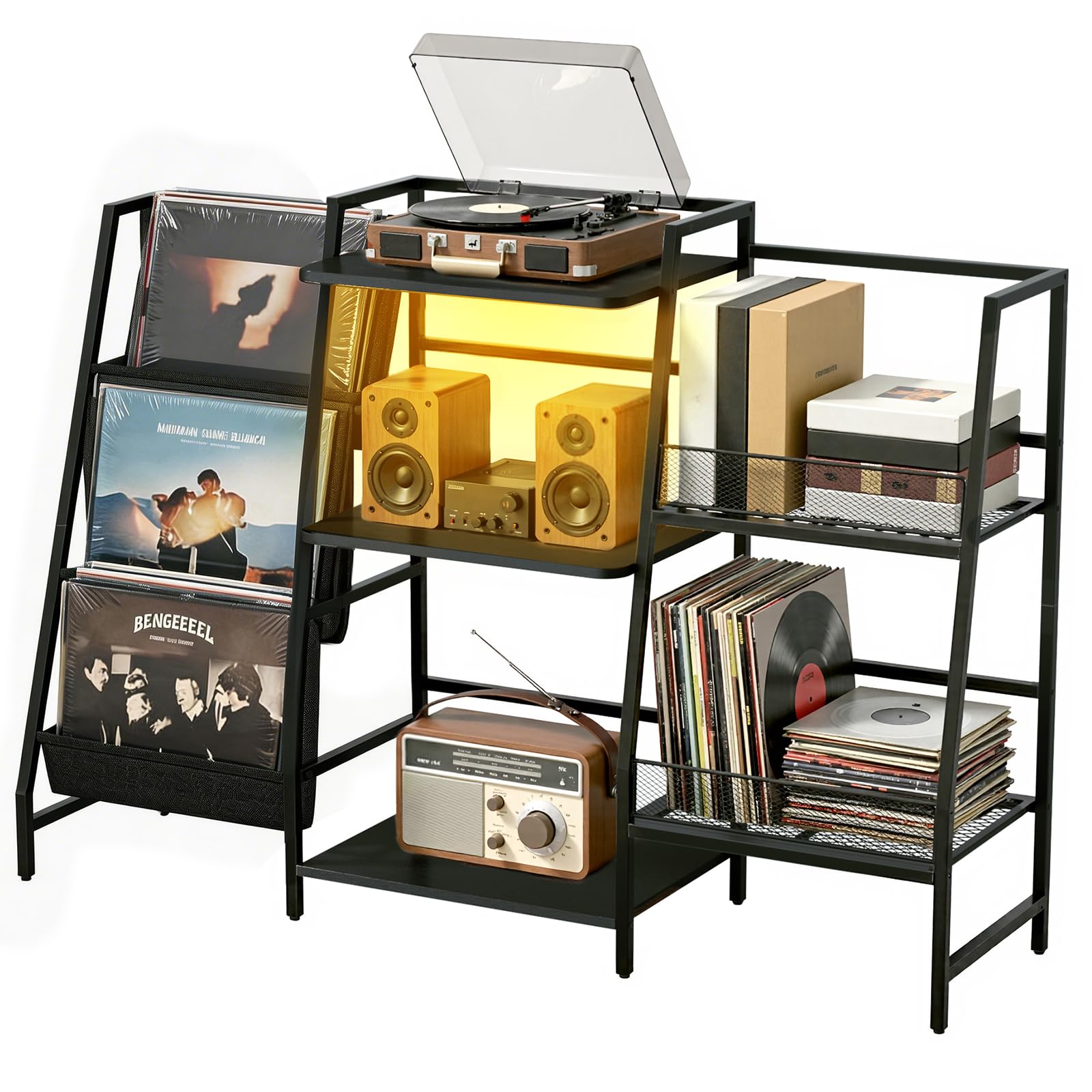 Meuble tourne-disque Livofloral à grande capacité pour ranger 300 disques vinyle sur plateau
