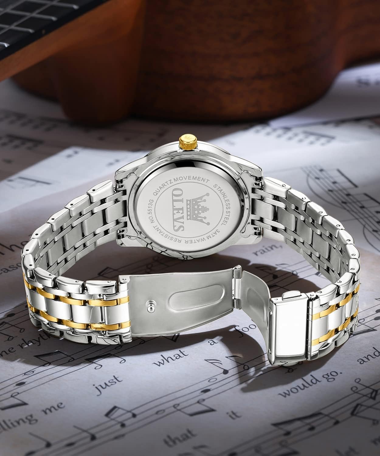 Miniatura 5 de OLEVS Reloj de diamantes para hombre, de lujo, vestido de negocios, reloj de pulsera de cuarzo de acero inoxidable, impermeable, luminoso, fecha de