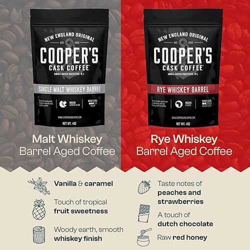 Miniatura 3 de Set de regalo de café Cooper's Cask Coffee, 3 bolsas con café Sumatra Whiskey, Ethiopian Rye, Rwanda Rum y Whole Coffee Beans, añejados en barril