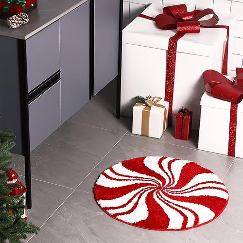 Miniatura 4 de Alfombra de baño de Navidad, tapete de baño con cinturón de Papá Noel, tapete de baño absorbente de 24 x 24 pulgadas, tapete antideslizante y