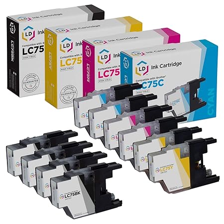 LD Compatible LC75 Bulk Set of 10 High Yield Ink Cartridges: 4 Black & 2 each of Cyan / Magenta / Yellow