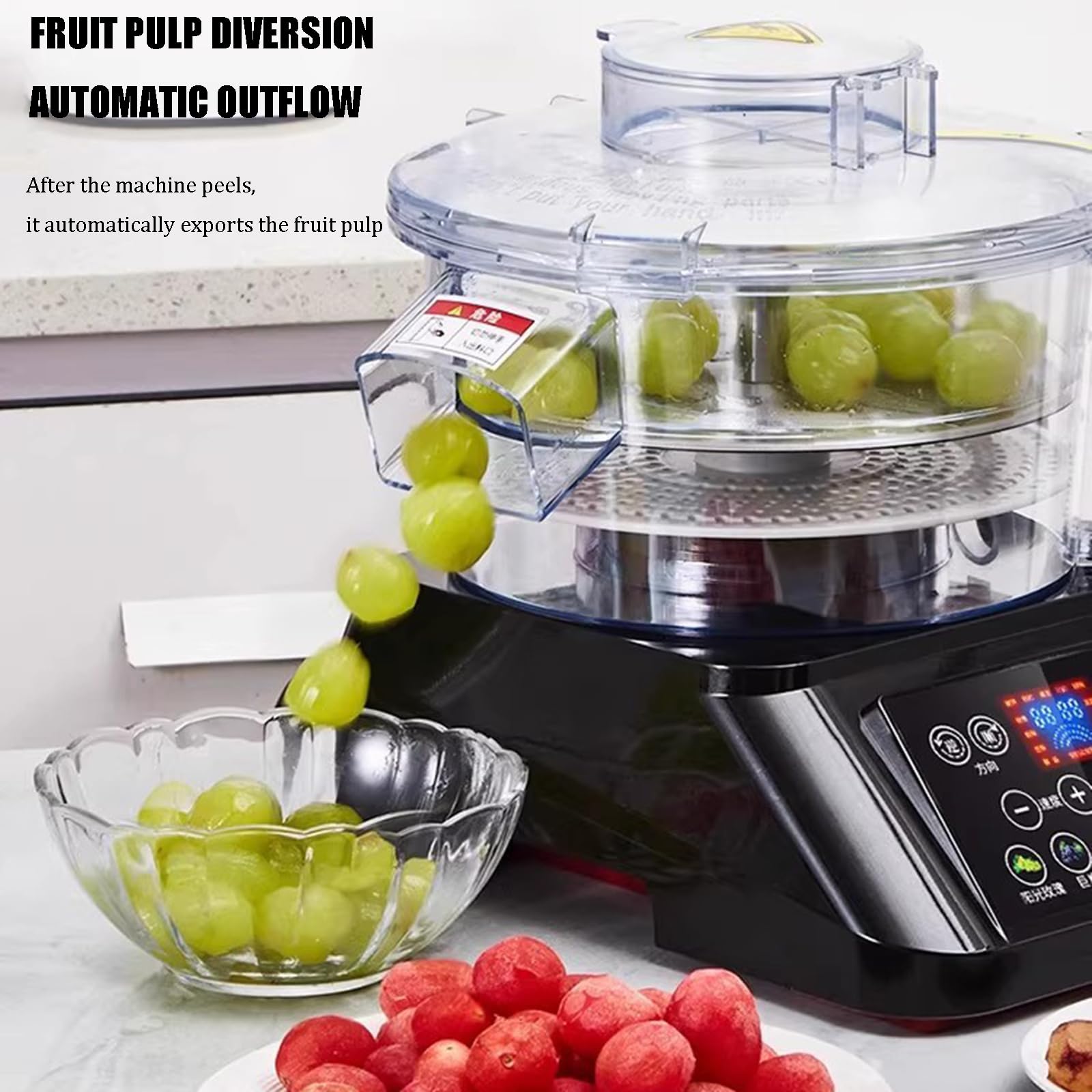 Peladora de Uvas eléctrica, peladora de Tomates Cherry con Panel de Control LCD Inteligente, peladora Comercial de Uvas, Capacidad de 500 g, rotación hacia adelante y hacia atrás.(Black)