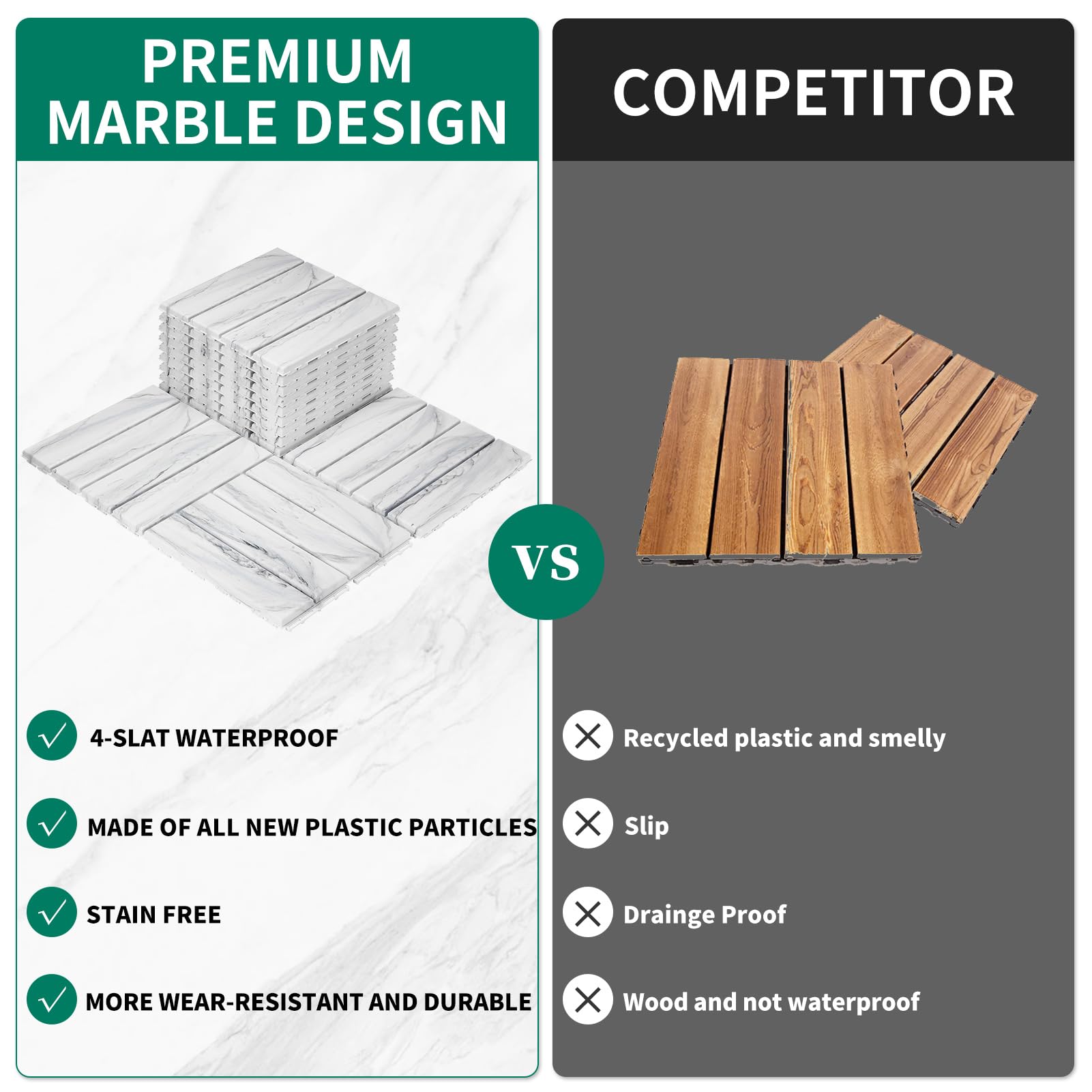 PANDAHOME 22 sq. ft Plastic Interlocking Deck Tiles Outdoor All Weather