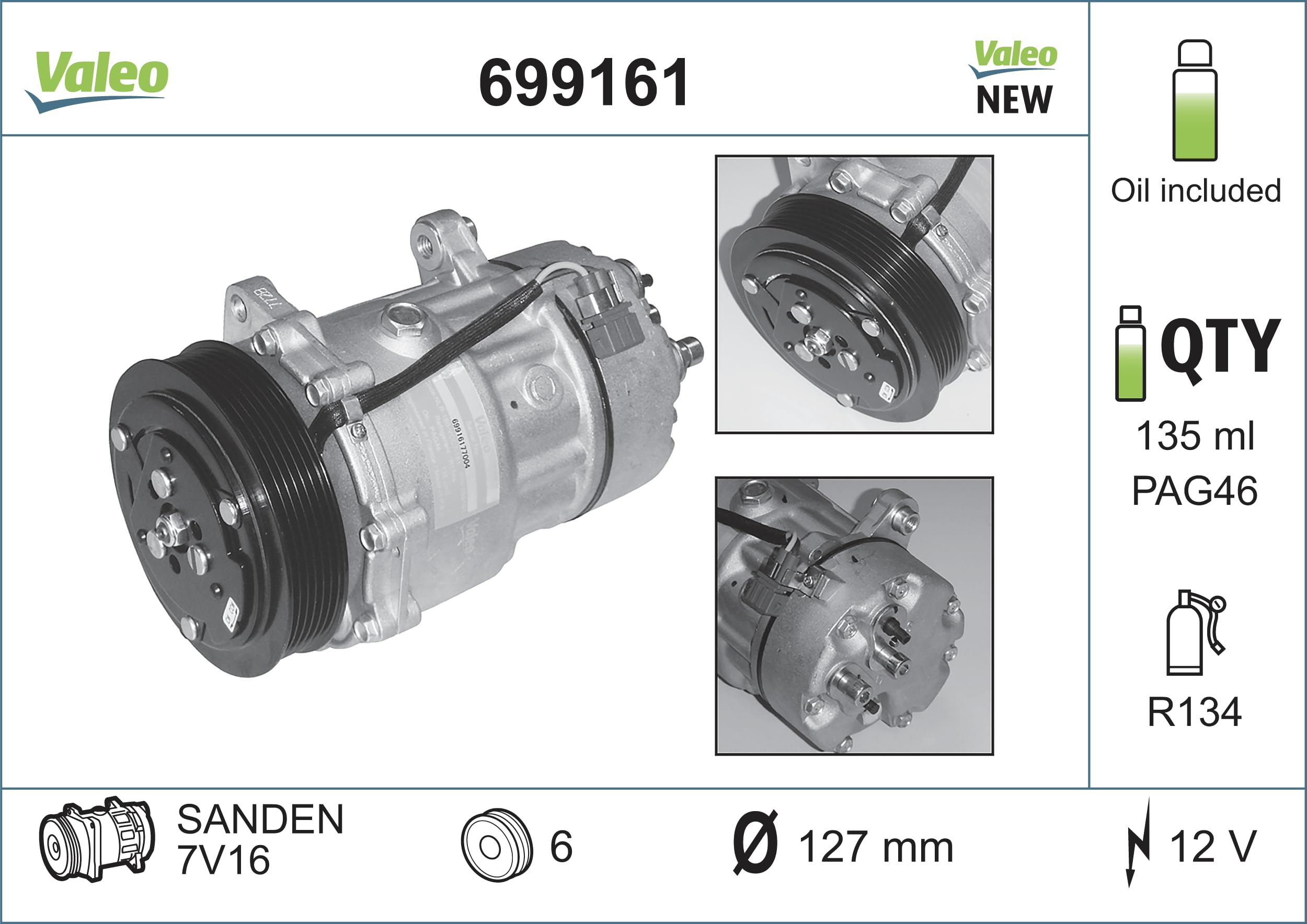 Valeo Sprężarka, Klimatyzacja, Napełniona Olejem, 699161