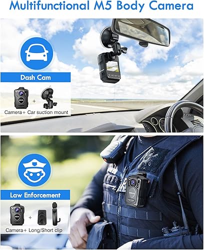 Miniatura 7 de BOBLOV Cámara montada en el cuerpo M5, videocámara 2K 128GB, batería de 4200mAh para grabación de video de 15 horas, cámara montada en el cuerpo