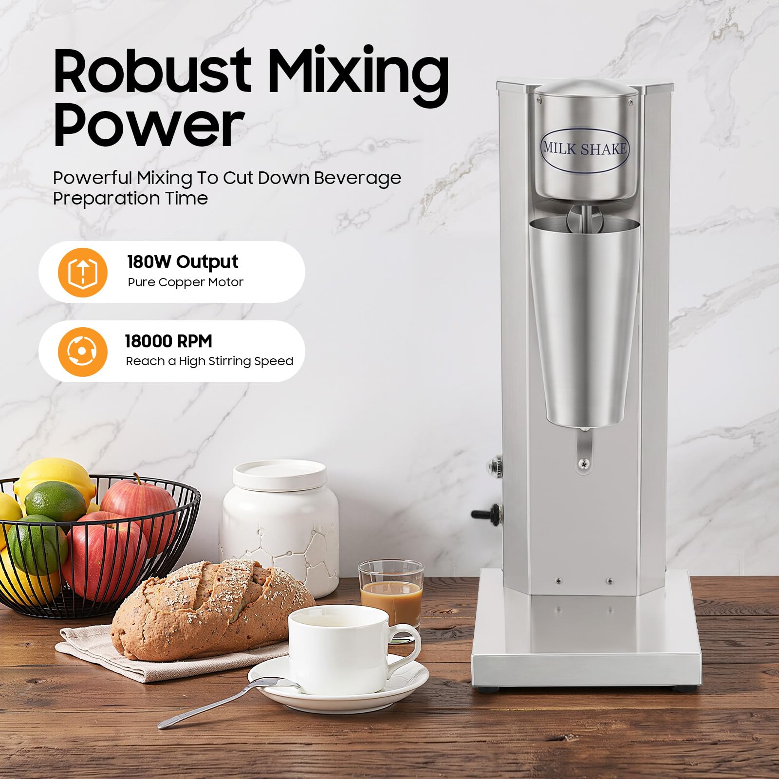 Milchshake Mixer Edelstahl Standmixer Eiweiß Shaker Mixer 650ml, Protein Shaker Elektrisch 180W, Standmixer für Milchshakes, 650ml Cocktail Mixer, 18000 U/min