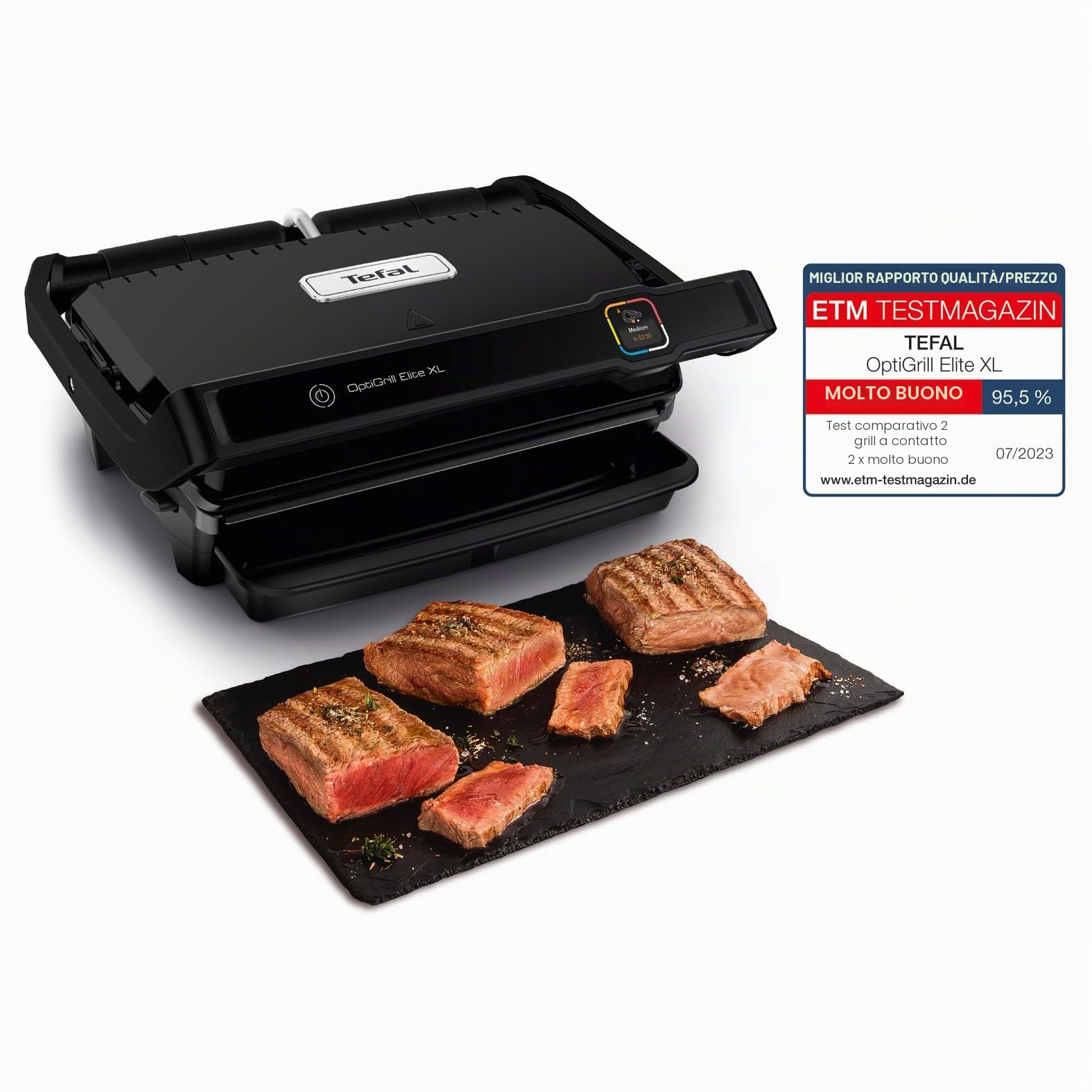 Tefal OptiGrill Elite XL GC760812 - Griglia a contatto, 16 programmi, display digitale con indicatore del livello di cottura, piastre XL rimovibili, griglia elettrica, colore nero