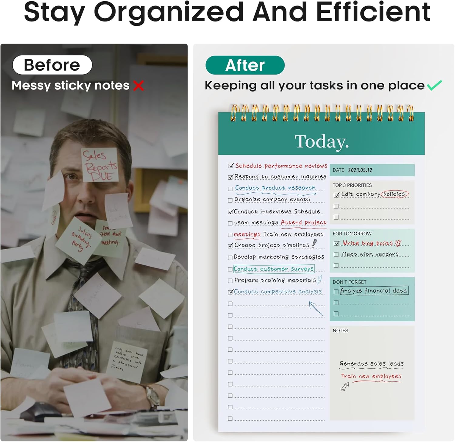 Taja 6 Pack of To Do List Notepad - To Do List Notebook for Work with 52 Sheets, 9.8" x 6.5", Undated Daily Planner Perfect for Daily Tasks and Goal Setting, Notepad Suitable for Office, Home & School - Greenery Sway