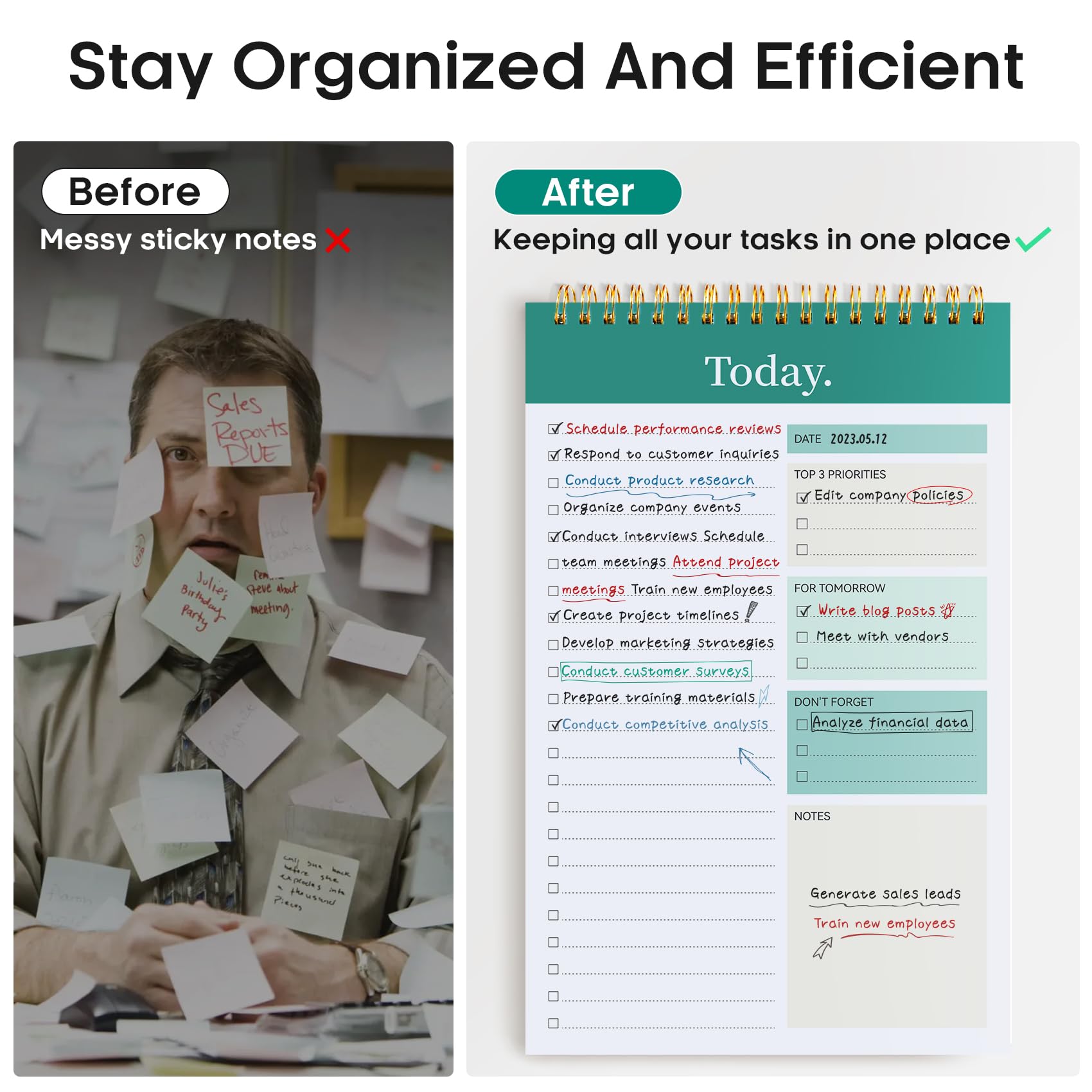 Confezione da 6 blocchi per lista delle cose da fare, per lavoro, con 52 fogli, agenda giornaliera senza data, perfetto per attività quotidiane e impostazione degli obiettivi, blocco note per lista