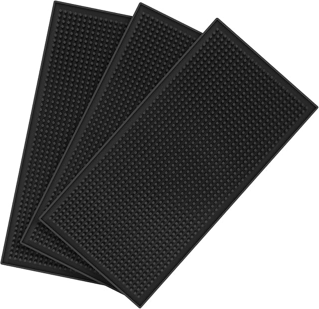 DEHUA 3PCS Bar Mat12" x 6", Rubber Bar Mats, Non Slip Rubber Bar Service Mat, Thick Durable Countertop Spill Mats, Spill Mat for Kitchen Restaurants Coffee Bars Counter-Top, Black
