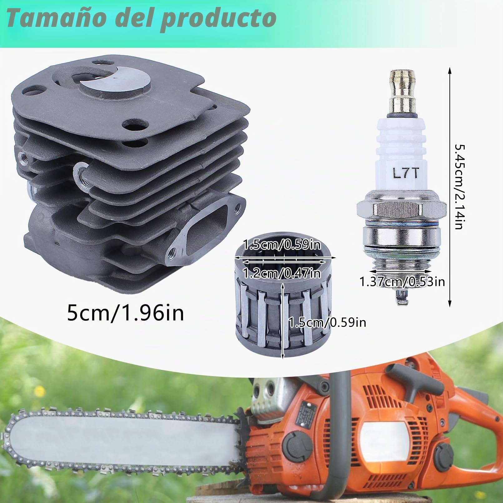 Adefol 50 mm Cilindro Pistón Cojinete de Agujas Empaquetadura Kit para Motosierra Husqvarna 365 371372 XP 362 Piezas de Repuesto con bujía