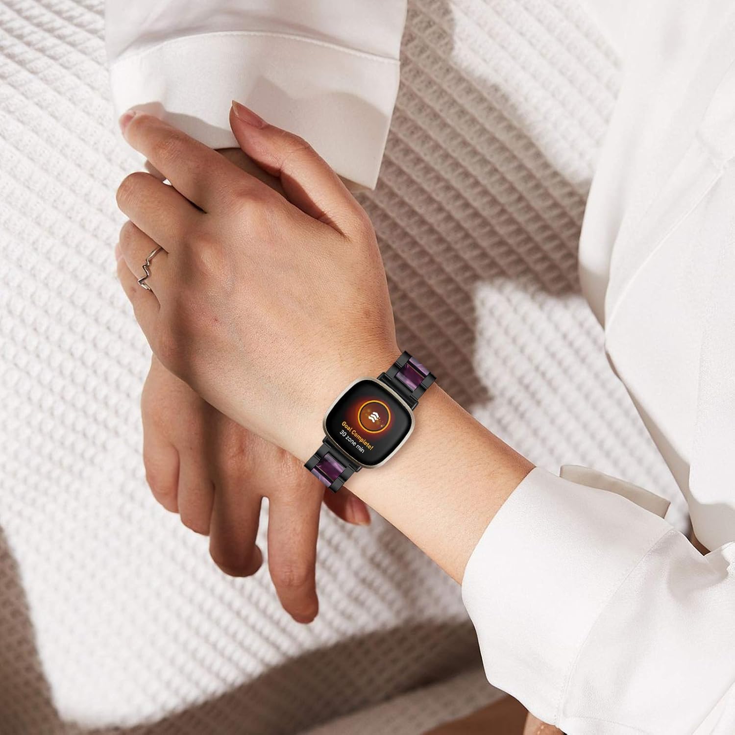 Resin Strap Compatible with Fitbit Versa 3, Comfortable Replacement Wristband with Metal Stainless Steel Buckle Adjustable 5.5-7.87 inch Compatible with Fitbit Sense/Versa 3