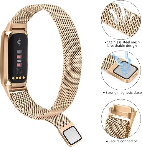 Miniatura 3 de Amzpas Correa de metal compatible con bandas Fitbit Luxe para mujeres y hombres, correa de repuesto de malla de acero inoxidable para Fitbit