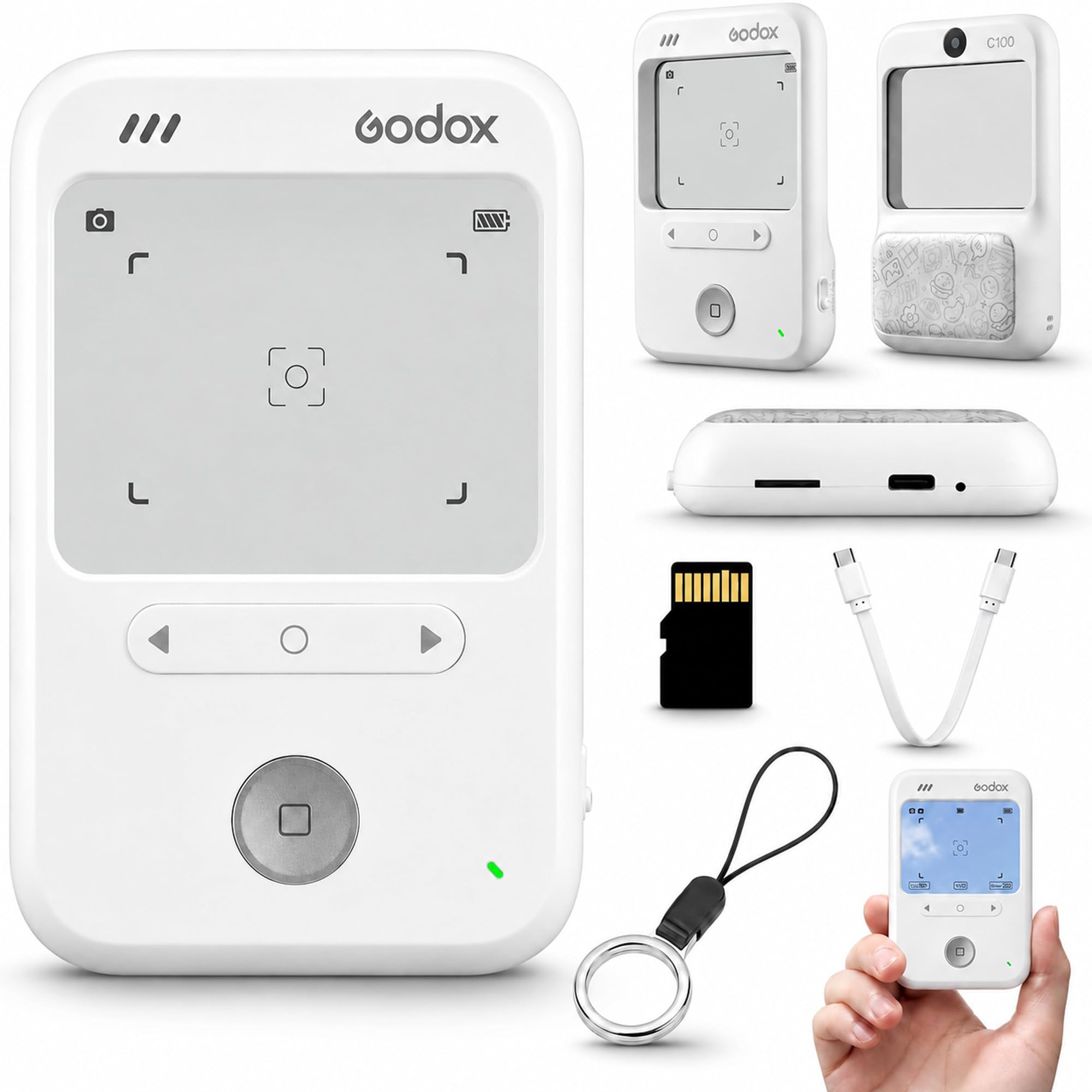 Godox C100 Fotocamera Digitale con Esposimetro, Mirino Trasparente, 16GB | Look Retro Lo-Fi, 4 Formati, Foto & Video, Trasferimento USB-C OTG, TF fino a 128GB, ca. 65g, per Viaggi e Uso Quotidiano