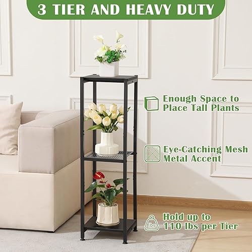 Miniatura 4 de Soporte para plantas extra alto para interiores, soportes para plantas de 40 pulgadas, soporte de metal de 3 niveles con estante de madera