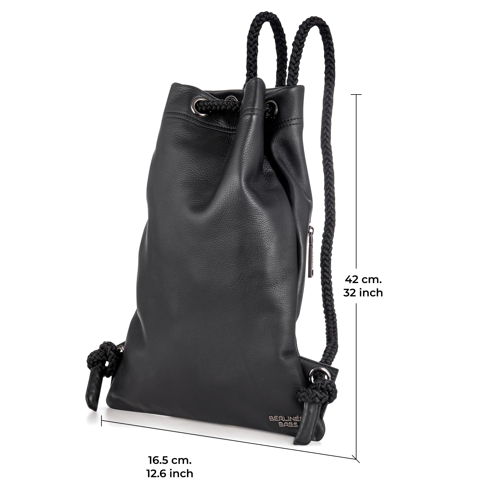 Berliner Bags Premium Gym Bag ze skórzanym sznurkiem, torba sportowa dla mężczyzn i kobiet - czarna, czarna, jeden rozmiar, czarny, Taille unique