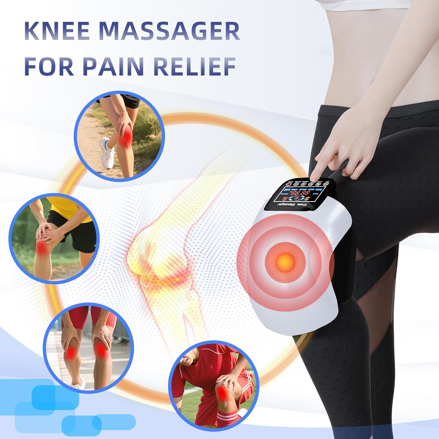 Knee Massager 4 in 1 with Heat, Vibration, Red Light and 3D Massage, Cordless, Portable, Rechargeable, Gifts for Family and Friends - Image 6