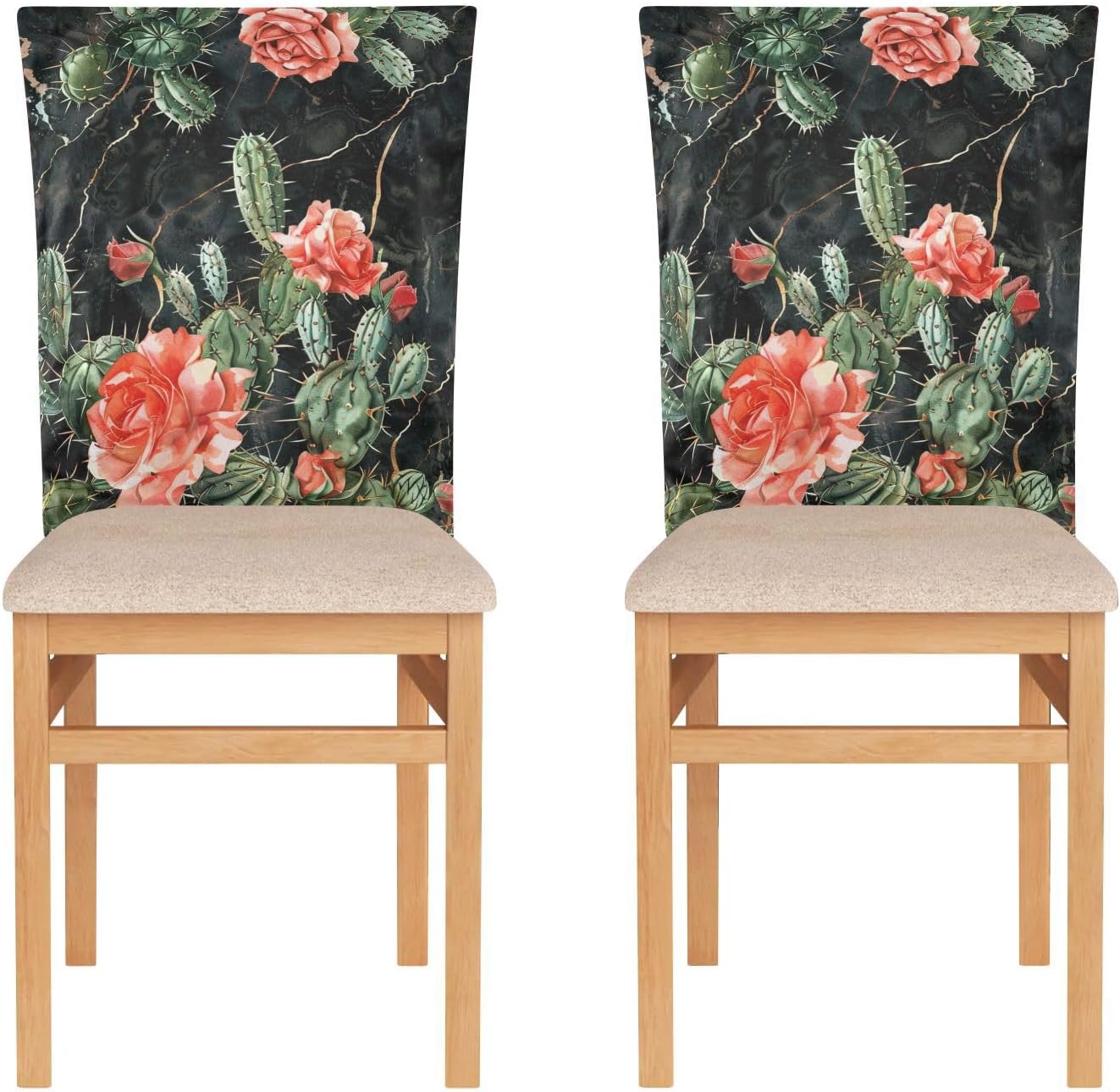 ALAZA Cactus Rose Marble Chair Back Cover Set of 6, Washable Reusable Removable Chair Slipcovers Decorative Chair Cover for Home Kitchen Wedding Party