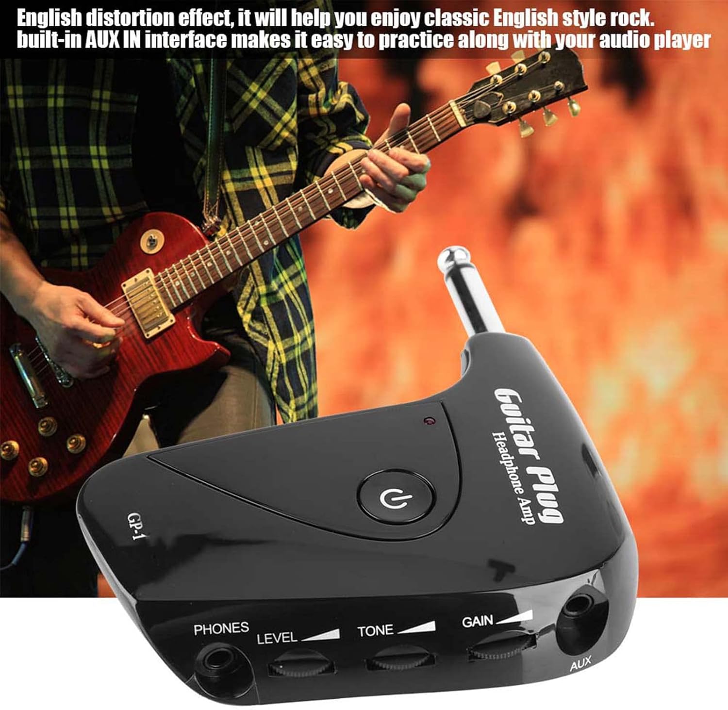 Mini Guitar Headphone Amplifier Plug, Portable with Classic British Distortion Effect, Great for Guitar Practicing