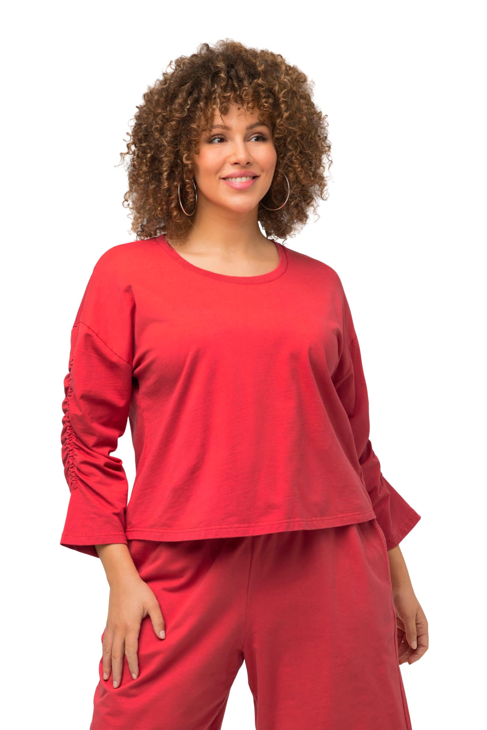 Ulla Popken Damen große Größen Übergrößen Plus Size Sweatshirt, kurz, Oversized, Rundhals, 3/4-Arm 814307