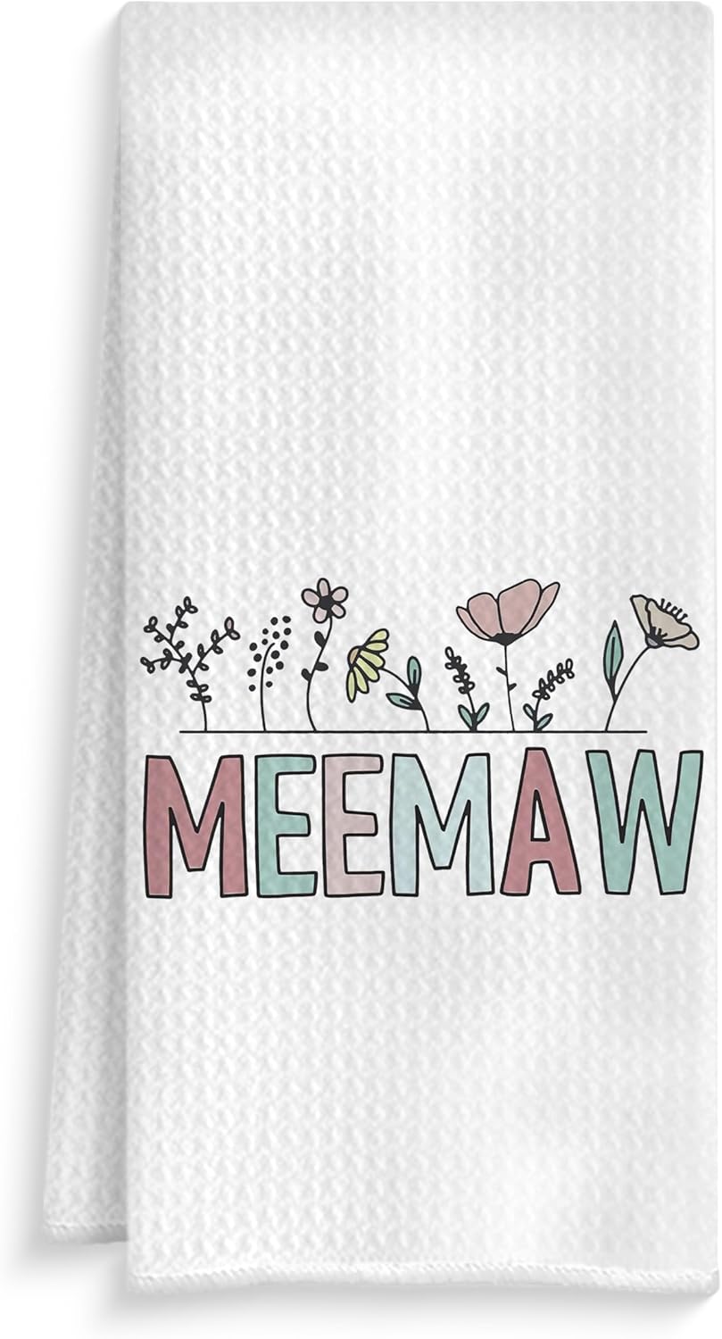 Meemaw Grandma Gifts Kitchen Towels, Grandma Gift from Grandkids Dish Tea Towels, Meemaw Grandmother Gifts for Birthday Christmas Decorative Hand Towel for Bathroom Kitchen, 16x24 Inch