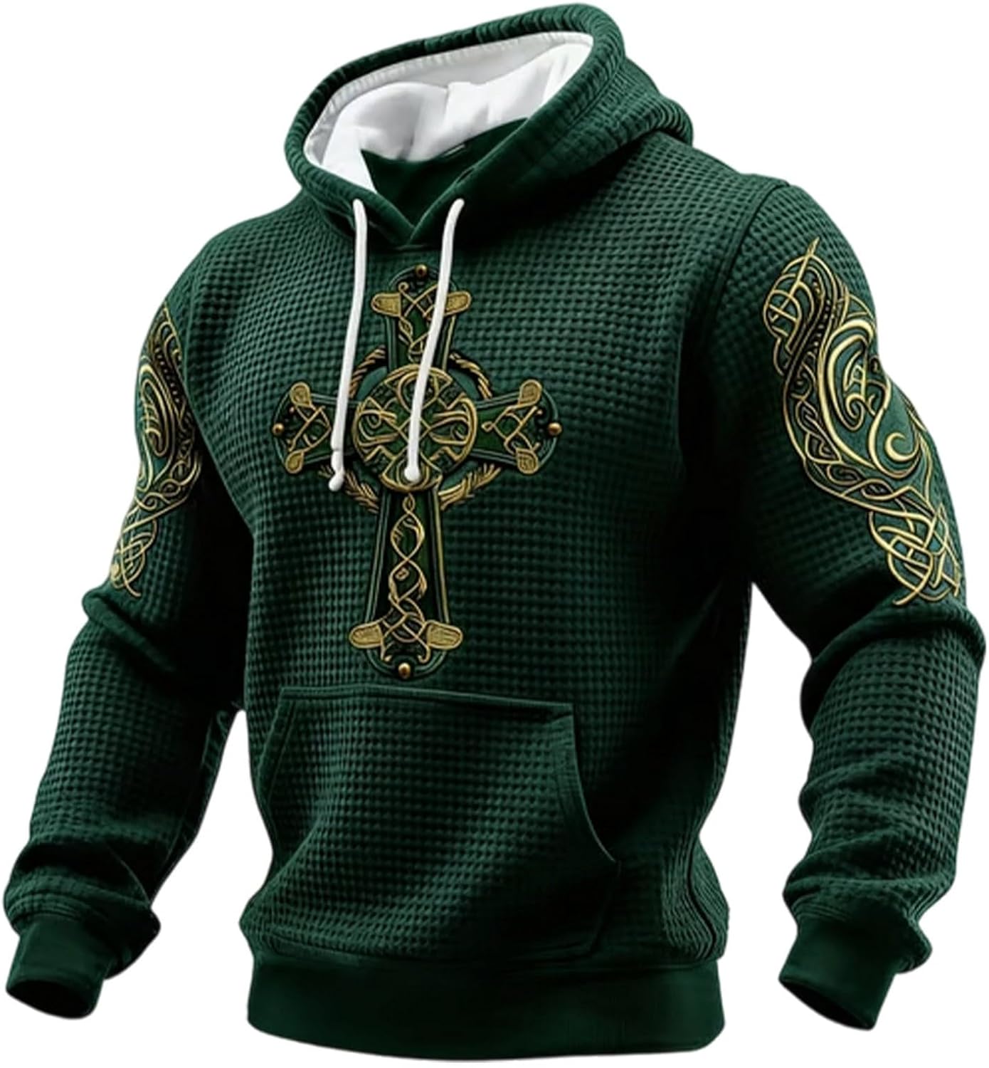 St Patricks Day Hoodies for Men 2026 Irish Shamrock Clover Waffle Graphic Pullover Casual Shirt Holiday Outfit - Image 4